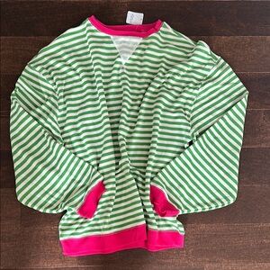 Free People XL Camden Green and Pink Striped Sweater NWT